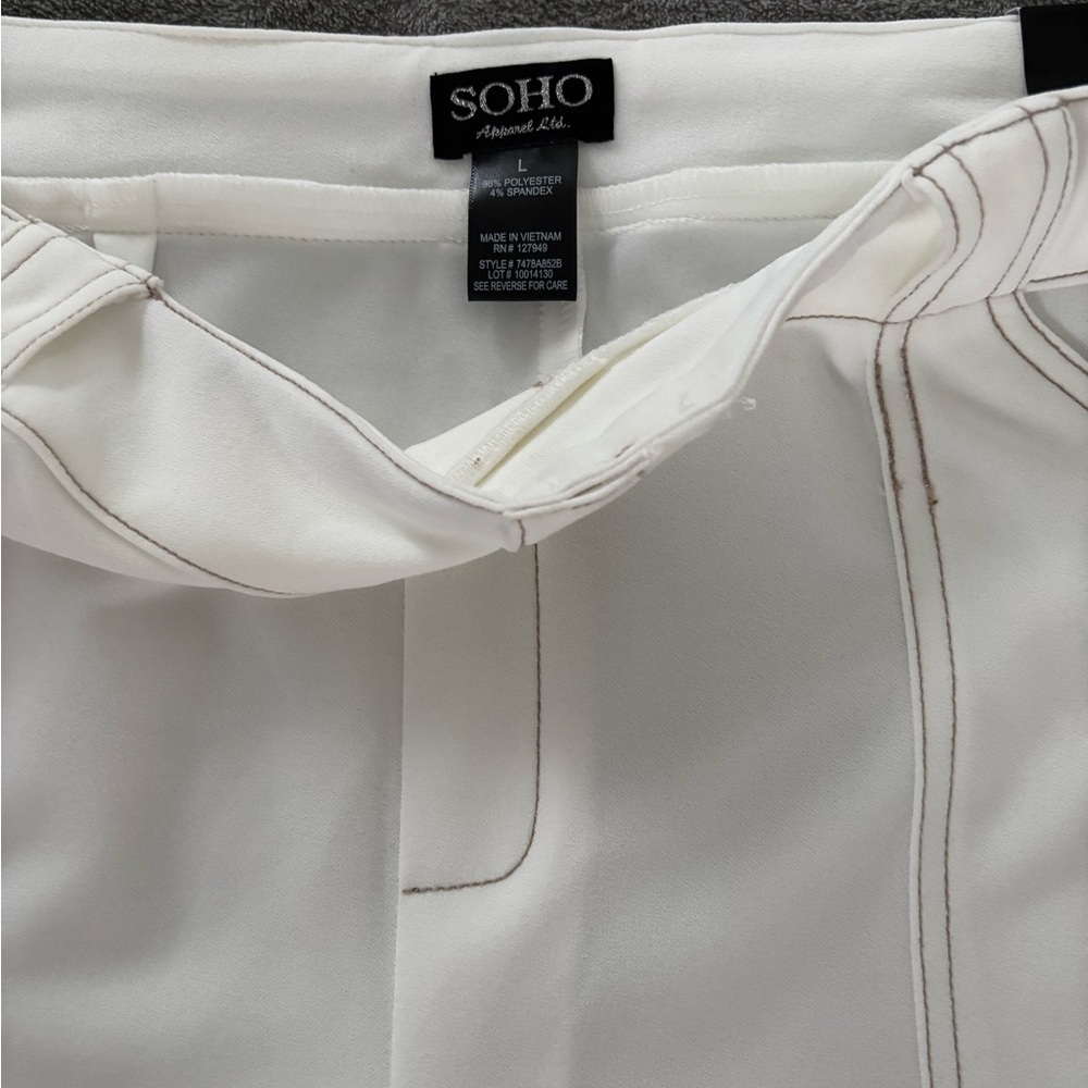 Soho Cream Trousers with Brown Stitching